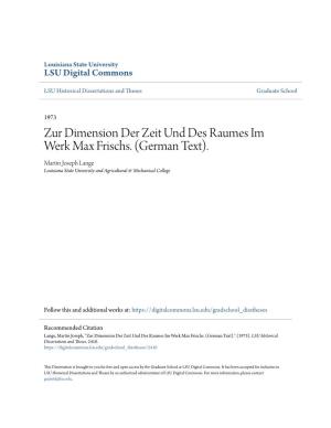 Zur Dimension Der Zeit Und Des Raumes Im Werk Max Frischs. (German Text)