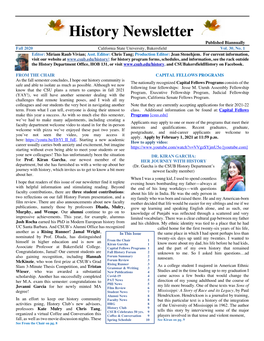 History Newsletter Published Biannually Fall 2020 California State University, Bakersfield Vol