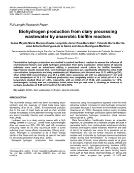 Biohydrogen Production from Diary Processing Wastewater by Anaerobic Biofilm Reactors