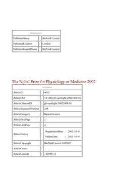 The Nobel Prize for Physiology Or Medicine 2002