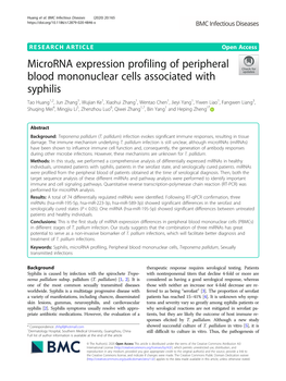 Microrna Expression Profiling of Peripheral Blood Mononuclear Cells Associated with Syphilis
