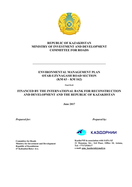Republic of Kazakhstan Ministry of Investment and Development Committee for Roads