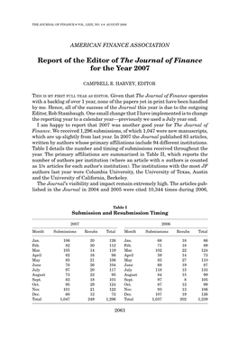 Report of the Editor of the Journal of Finance for the Year 2007