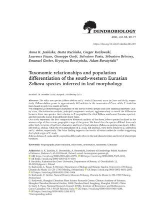 Taxonomic Relationships and Population Differentiation of the South-Western Eurasian Zelkova Species Inferred in Leaf Morphology