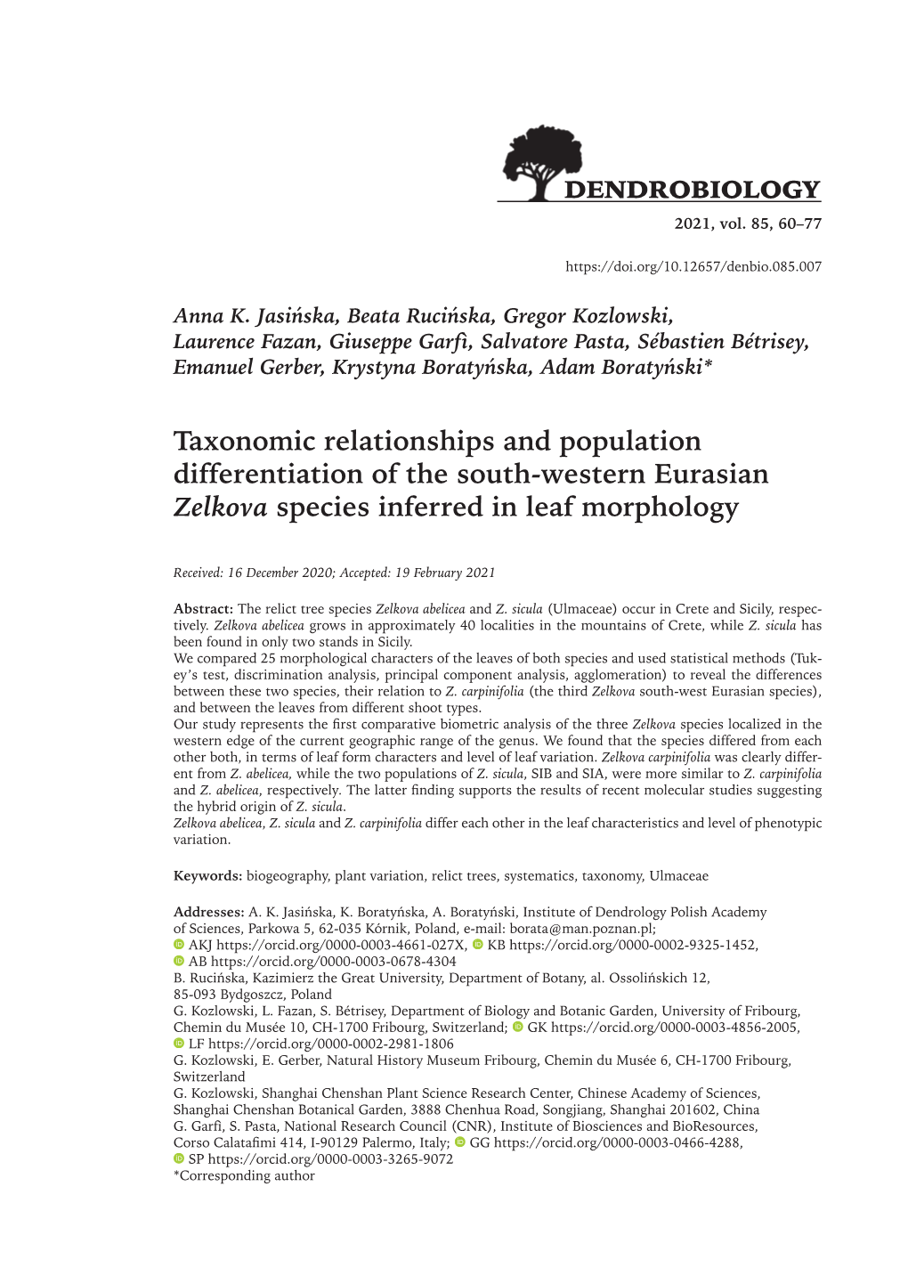 Taxonomic Relationships And Population Differentiation Of The South 