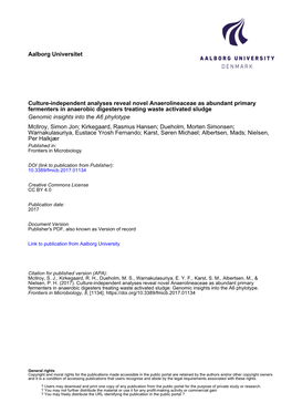 Culture-Independent Analyses Reveal Novel Anaerolineaceae As Abundant Primary Fermenters in Anaerobic Digesters Treating Waste A