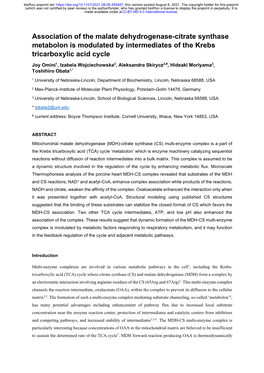 Association of the Malate Dehydrogenase-Citrate Synthase