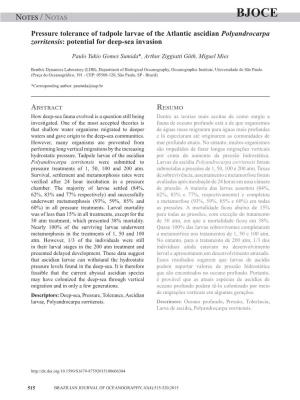 Notes / Notassumida Et Al.: Effects of Pressure on Early Ascidian Ontogenesis BJOCE