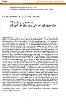The Play O F Nerves. Chopin in the Era of Mental Disorder