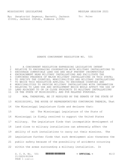 MISSISSIPPI LEGISLATURE REGULAR SESSION 2021 By