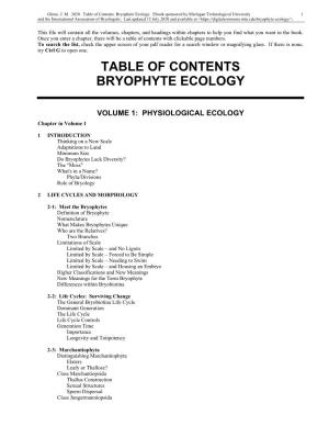 Bryophyte Ecology Table of Contents