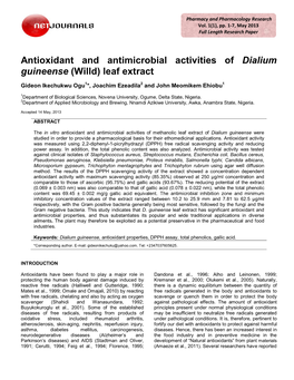 Antioxidant and Antimicrobial Activities of Dialium Guineense (Willd) Leaf Extract