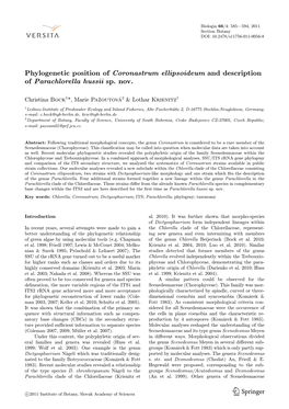 Phylogenetic Position of Coronastrum Ellipsoideum and Description of Parachlorella Hussii Sp