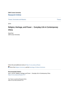 Religion, Heritage, and Power： Everyday Life in Contemporary China