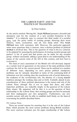 The Labour Party and the Politics of Transition