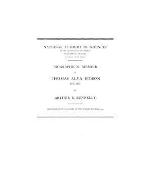 Biographical Memoir of Thomas Alva Edison