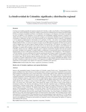 La Biodiversidad De Colombia: Significado Y Distribución Regional J