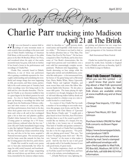 Charlie Parr Trucking Into Madison April 21 at the Brink