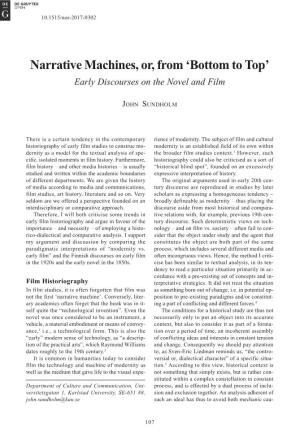 Narrative Machines, Or, from ‘Bottom to Top’ Early Discourses on the Novel and Film