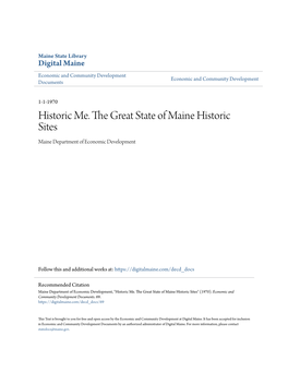 Historic Me. the Great State of Maine Historic Sites Maine Department of Economic Development