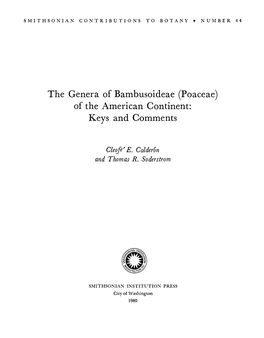 The Genera of Bambusoideae (Poaceae) of the American Continent: Keys and Comments