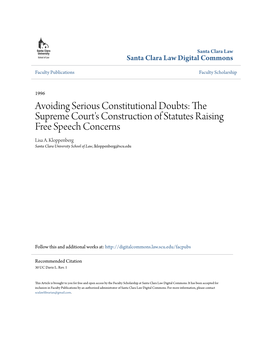 Avoiding Serious Constitutional Doubts: the Supreme Court's Construction of Statutes Raising Free Speech Concerns Lisa A