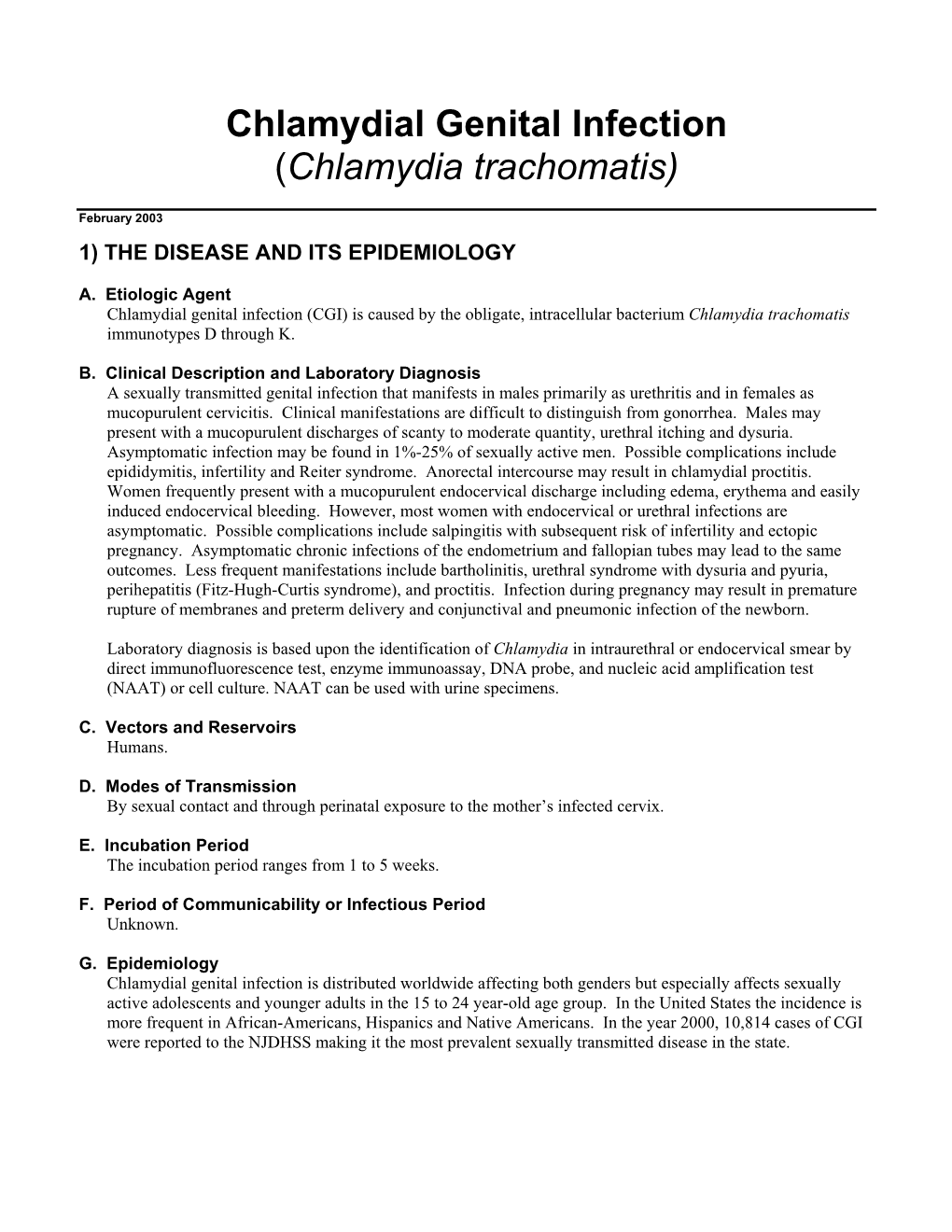 Chlamydial Genital Infection(Chlamydia Trachomatis)