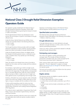 National Class 3 Drought Relief Dimension Exemption Operators Guide