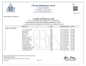 Boston Gourmet Chefs, 2 Watson Place, Saxonville, MA 01701 Are Under the Kashruth Certification of the Crc (Chicago Rabbinical Council)