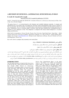 A Revision of Senecio L. (Asteraceae, Senecioneae), in Iran