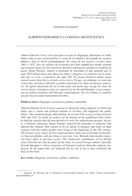 Alberto Edwards Y La Fronda Aristocrática
