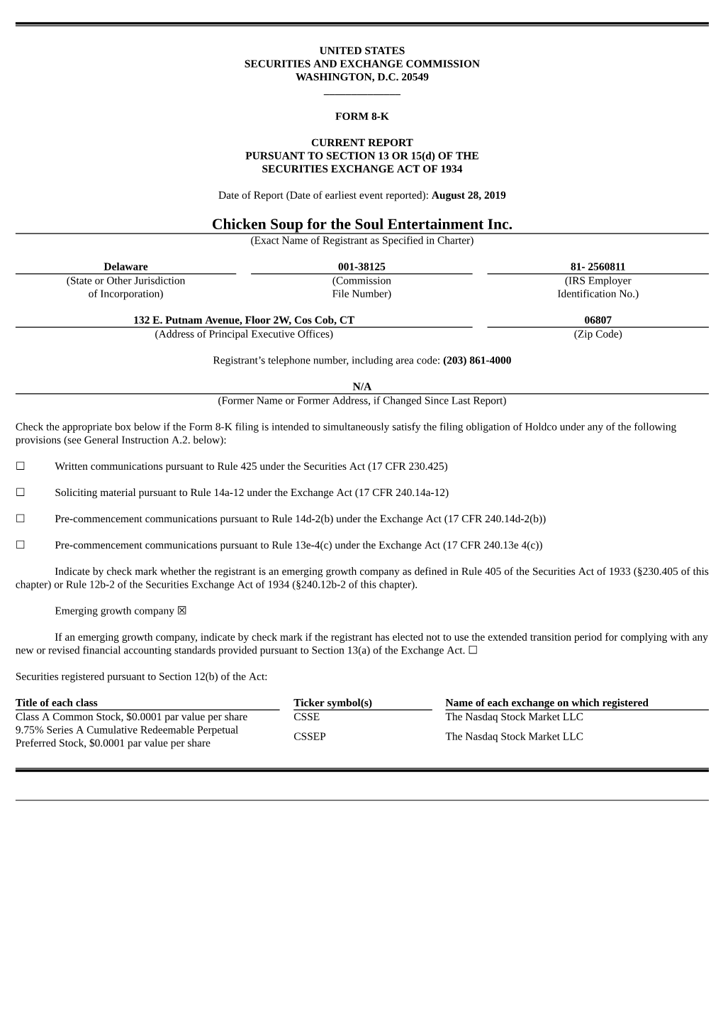 Chicken Soup for the Soul Entertainment Inc. (Exact Name of Registrant As Specified in Charter)