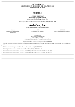 Arch Coal, Inc. (Exact Name of Registrant As Specified in Its Charter)