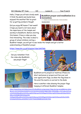 RE Lesson 8 – Buddhist Prayer Flags