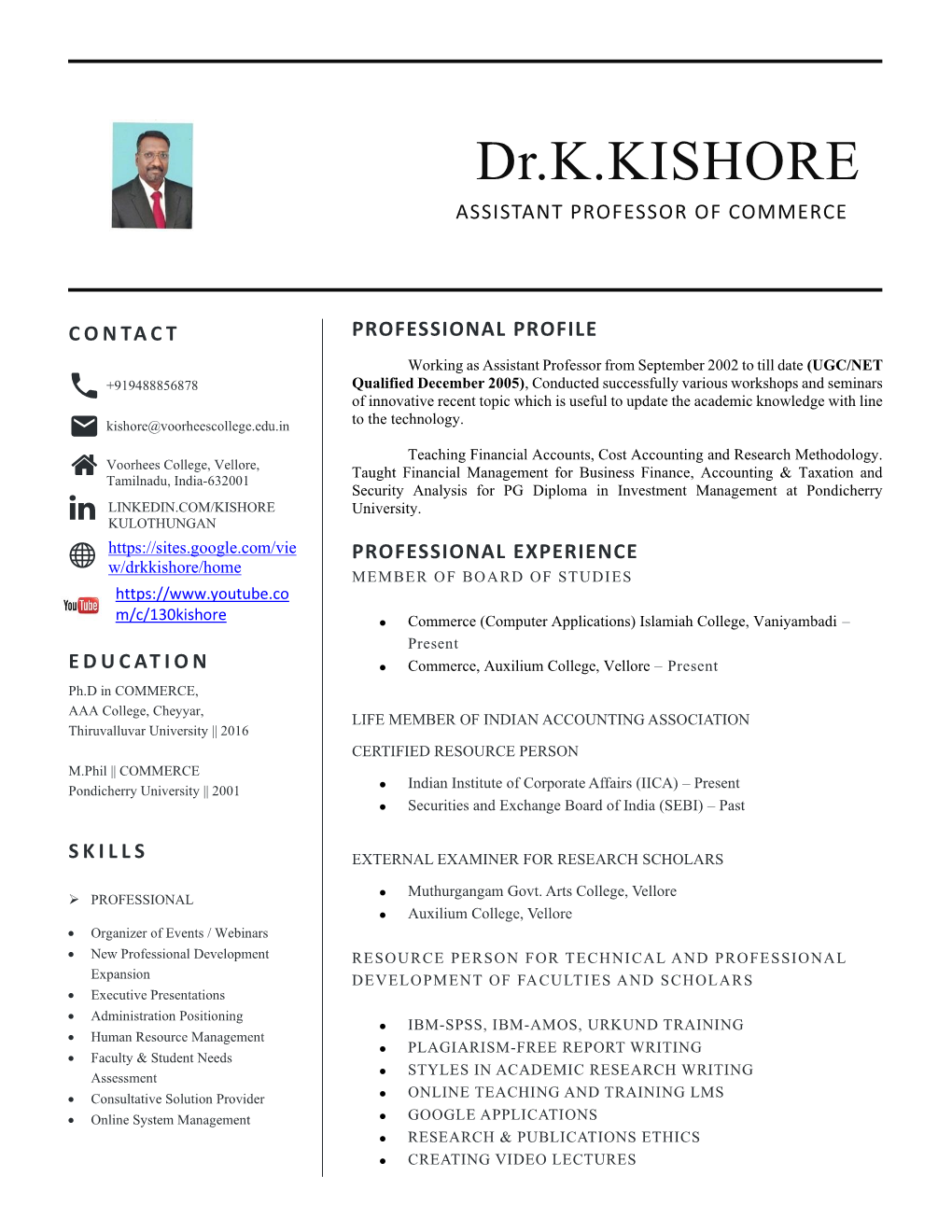 Dr.K.KISHORE ASSISTANT PROFESSOR of COMMERCE