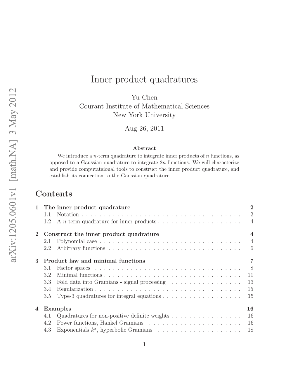 3 May 2012 Inner Product Quadratures