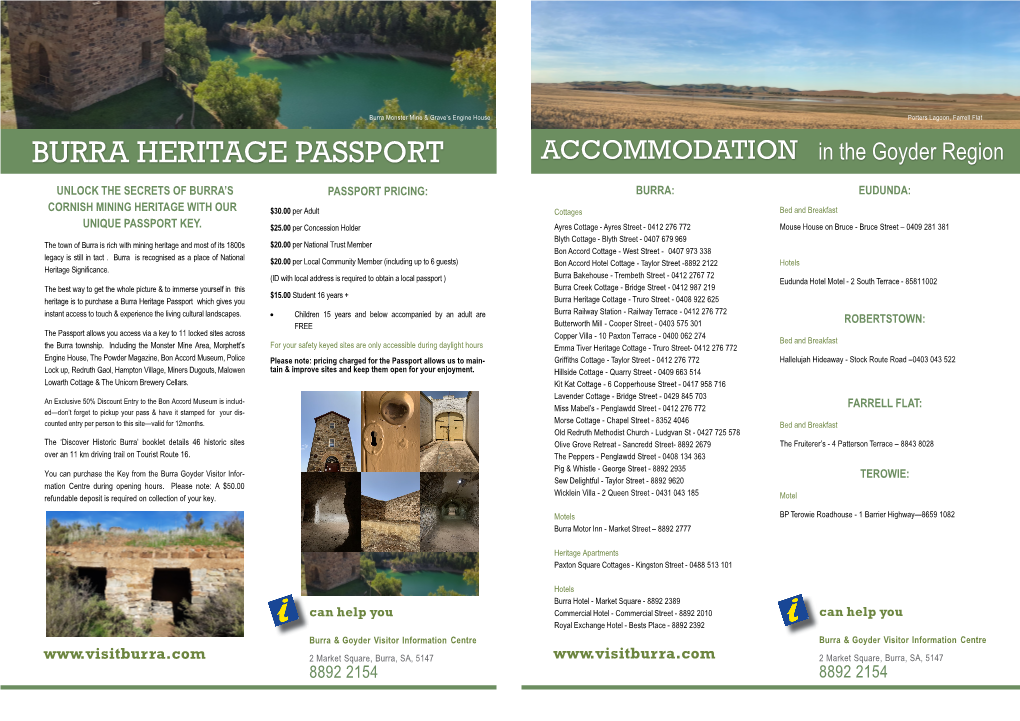 BURRA HERITAGE PASSPORT ACCOMMODATION in the Goyder Region