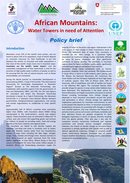 African Mountains: Water Towers in Need of Attention Policy Brief
