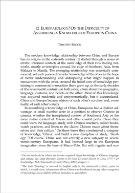 Europaeology? on the Difficulty of Assembling a Knowledge of Europe in China