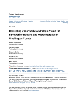 Harvesting Opportunity: a Strategic Vision for Farmworker Housing and Microenterprise in Washington County
