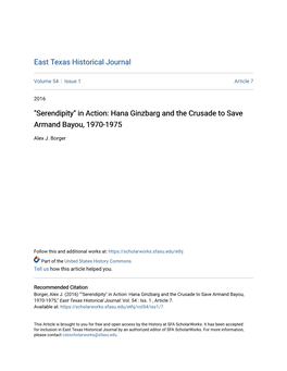 Serendipity" in Action: Hana Ginzbarg and the Crusade to Save Armand Bayou, 1970-1975