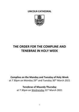 The Order for the Compline and Tenebrae in Holy Week