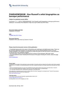 PANDAEMONIUM Ken Russell's Artist Biographies As Baroque Performance
