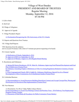 Village of West Dundee - Board Meeting Agenda - 09/12/2016