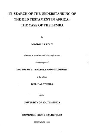 In Search of the Understanding of the Old Testament in Africa: the Case of the Lemba