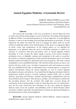 Ancient Egyptian Medicine: a Systematic Review