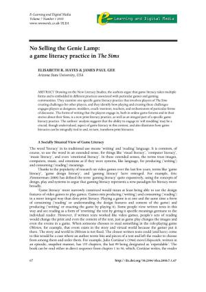 No Selling the Genie Lamp: a Game Literacy Practice in the Sims