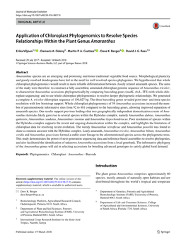 Application of Chloroplast Phylogenomics to Resolve Species Relationships Within the Plant Genus Amaranthus