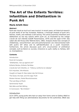 The Art of the Enfants Terribles: Infantilism and Dilettantism in Punk Art