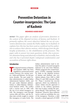 Preventive Detention in Counter-Insurgencies: the Case of Kashmir
